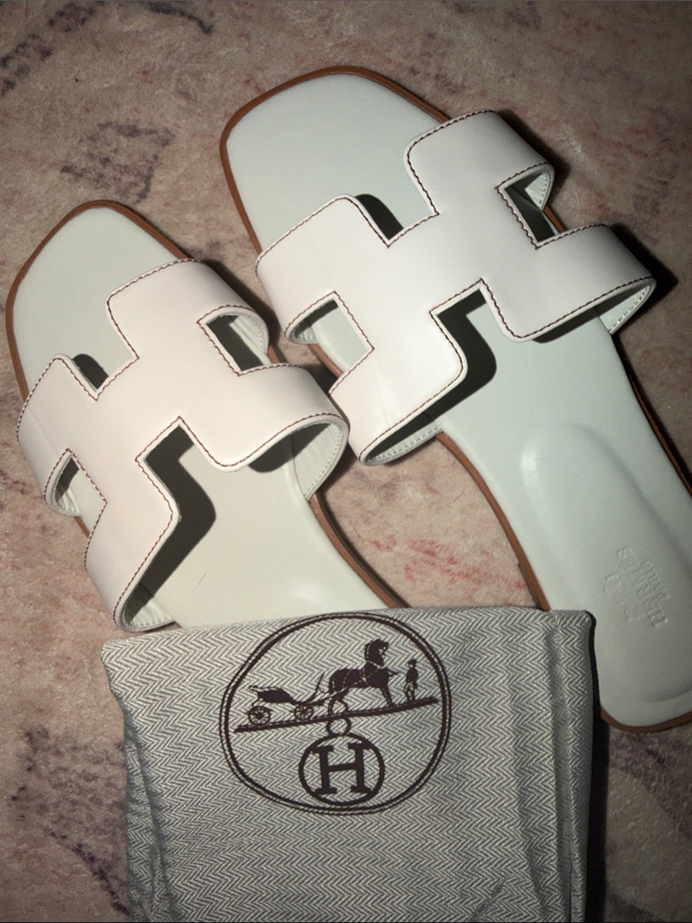 White Oran Leather Slide Sandals